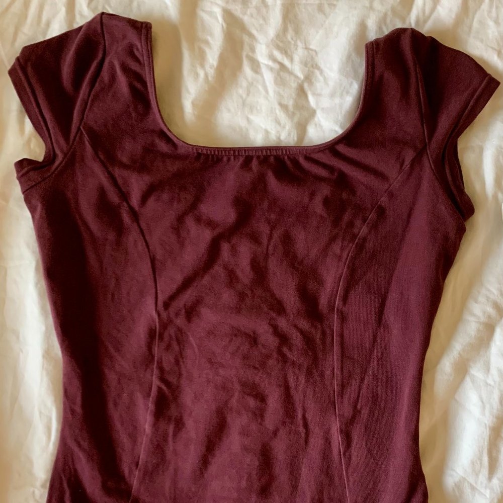 Mirella Burgundy Cotton blend cap sleeve leotard XL